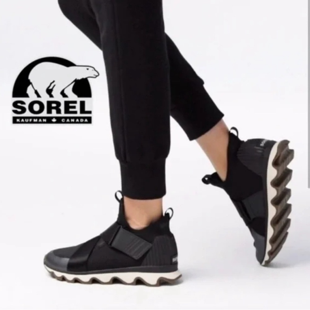 Sorel Black Athletic Slip-On Wedge Sneakers with Gray Accents